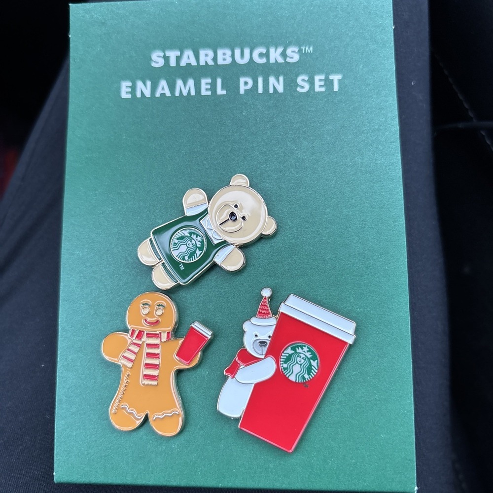 Starbucks Enamel Pin Set Christmas Barista Bear  Gingerbread Man Starbucks 3 Pcs